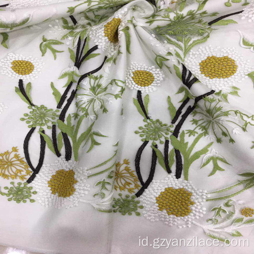 Sunflower Lace Embroidery Fabirc untuk pakaian